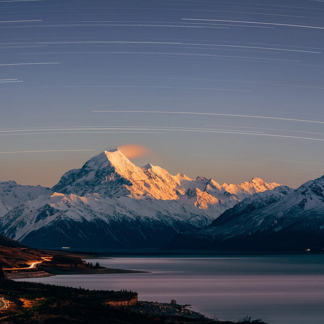 Aoraki Moonrise Star Trails Photographic Print by Mike Mackinven