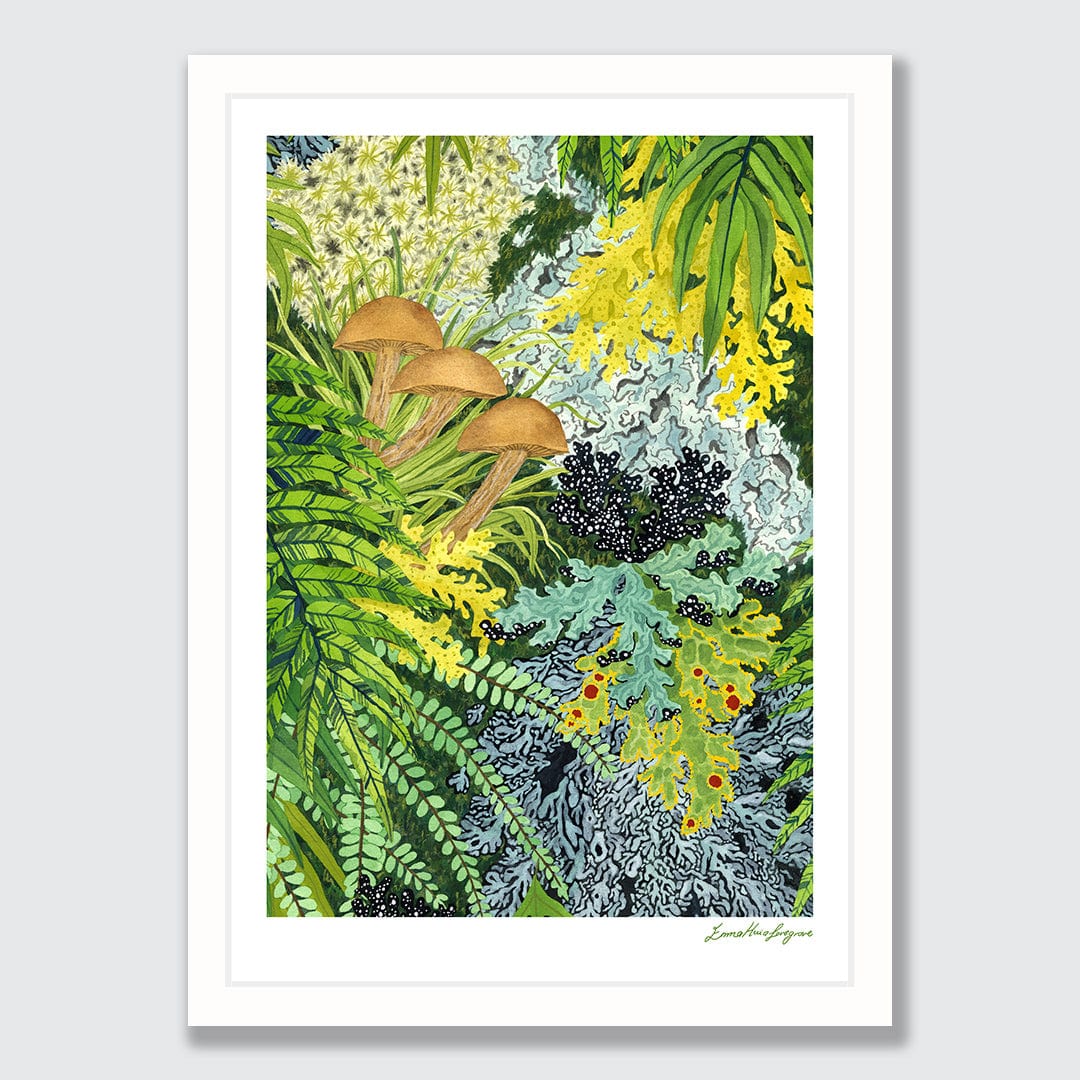 Fronds and Fungi Art Print by Emma Huia Lovegrove
