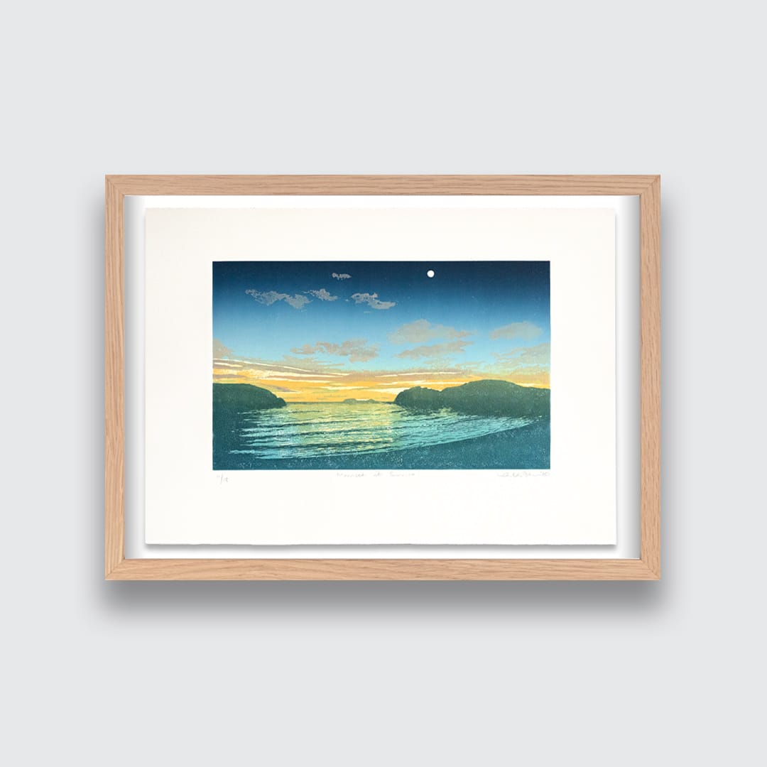 Moonset at Sunrise - Linocut Reduction Print
