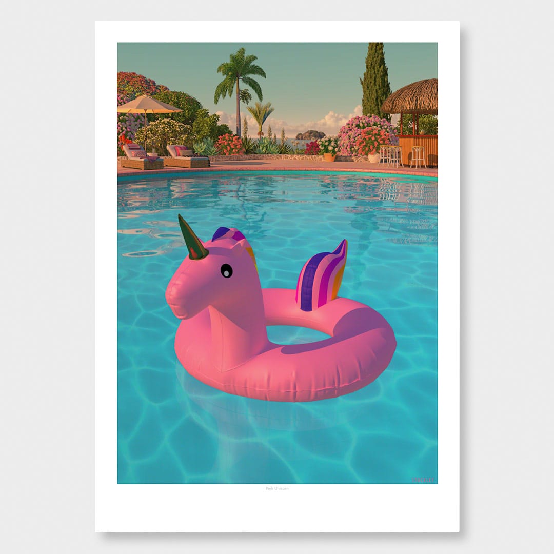 Pink Unicorn Art Print by Simon Stockley