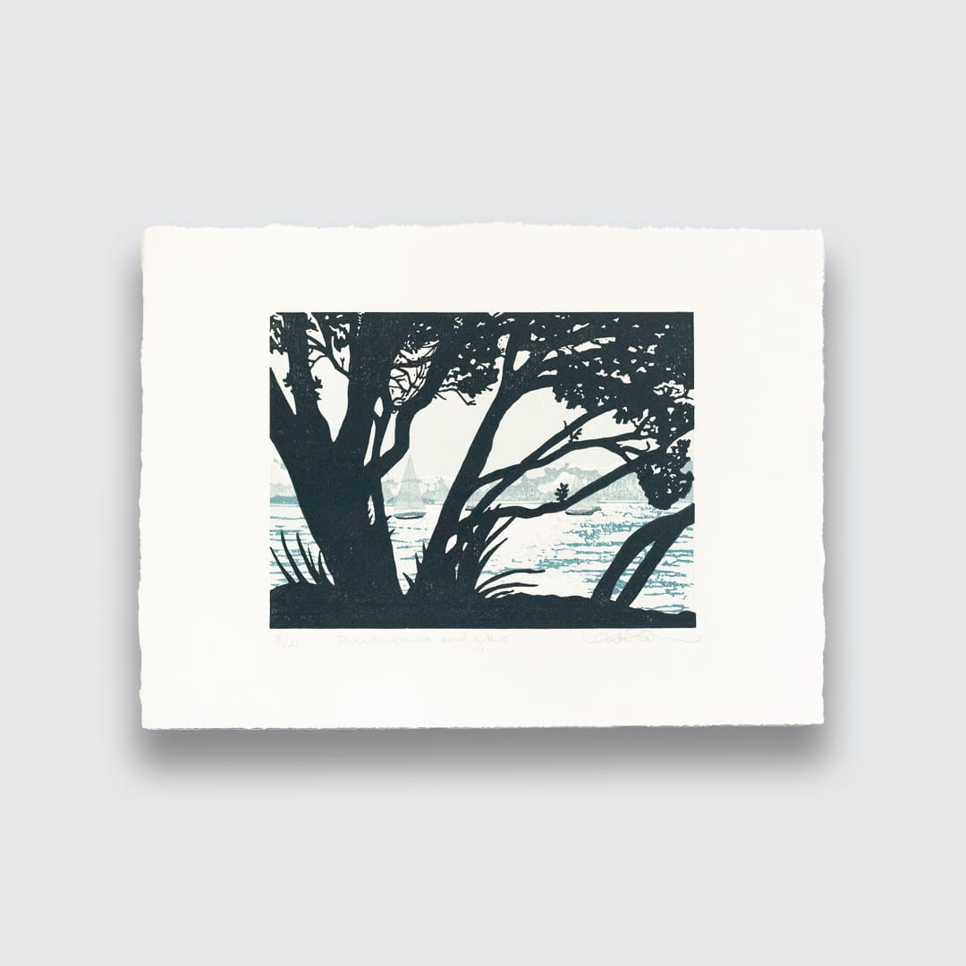 Pohutakawa & Glitter - Linocut Reduction Print