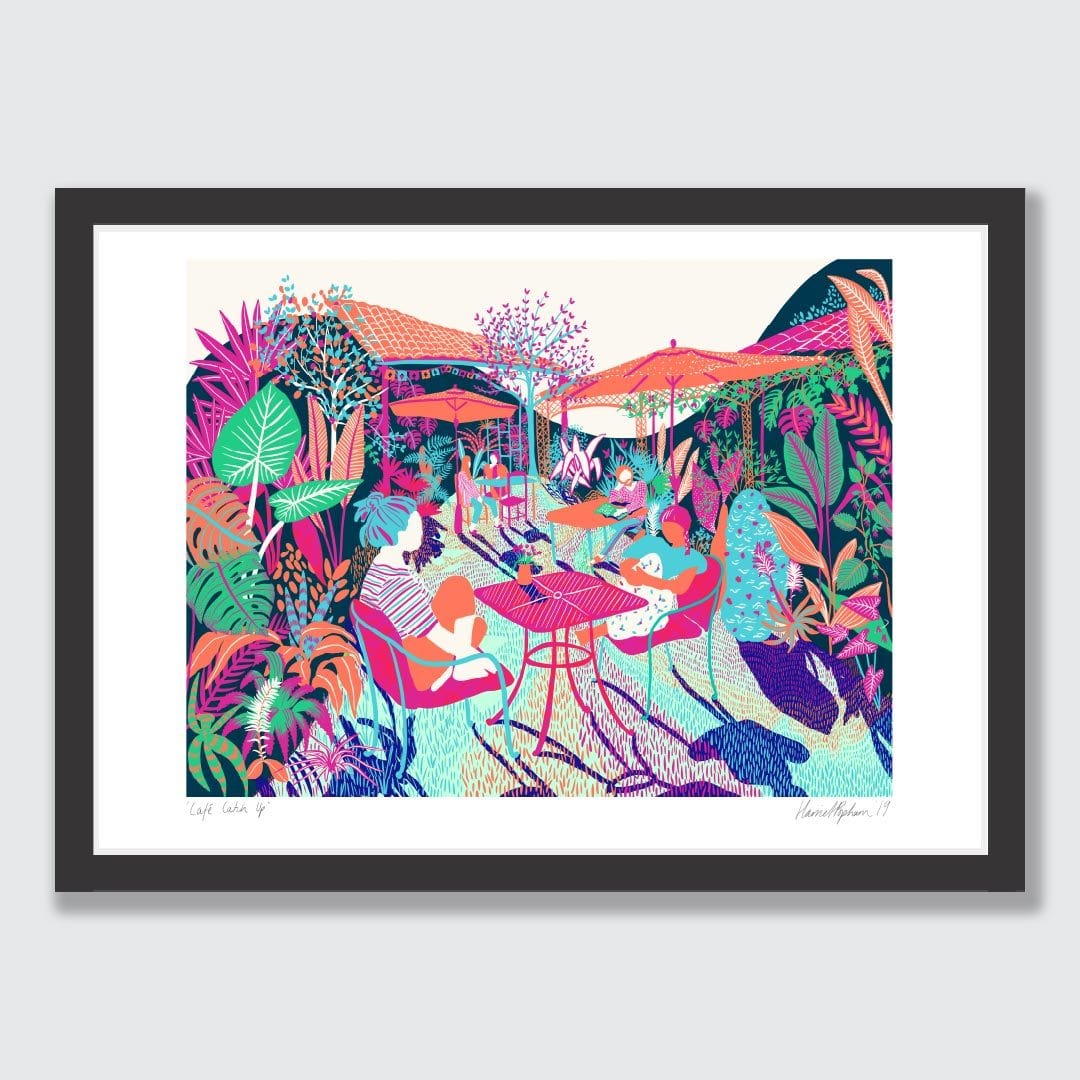 Cafe Catch Up Art Print by Harriet Popham