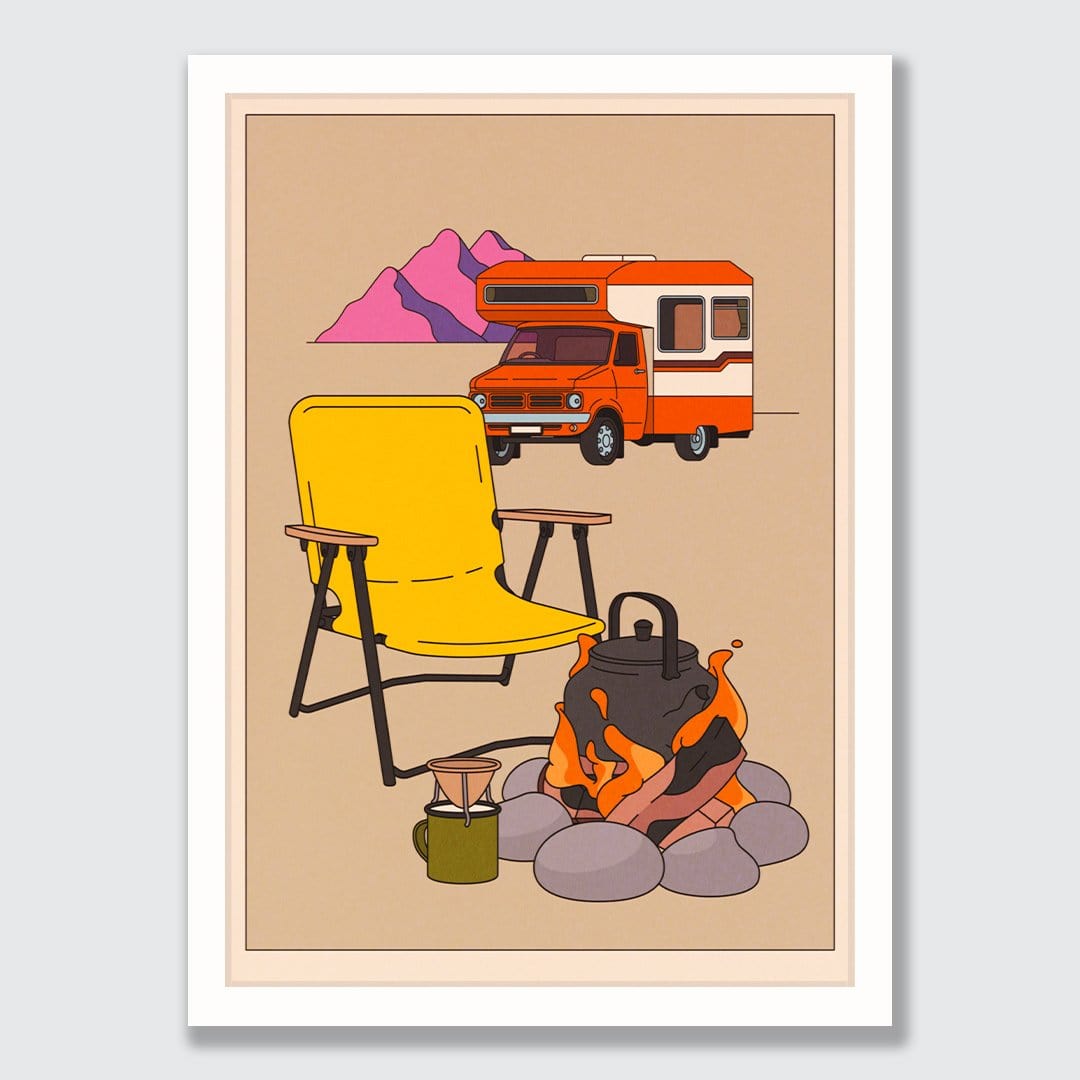 Camping and Coffee Art Print by Emile Holmewood
