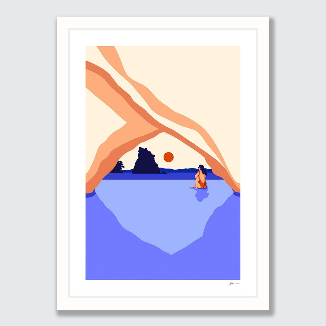 Cold Swim Cathedral Cove Art Print by Grace Popplewell