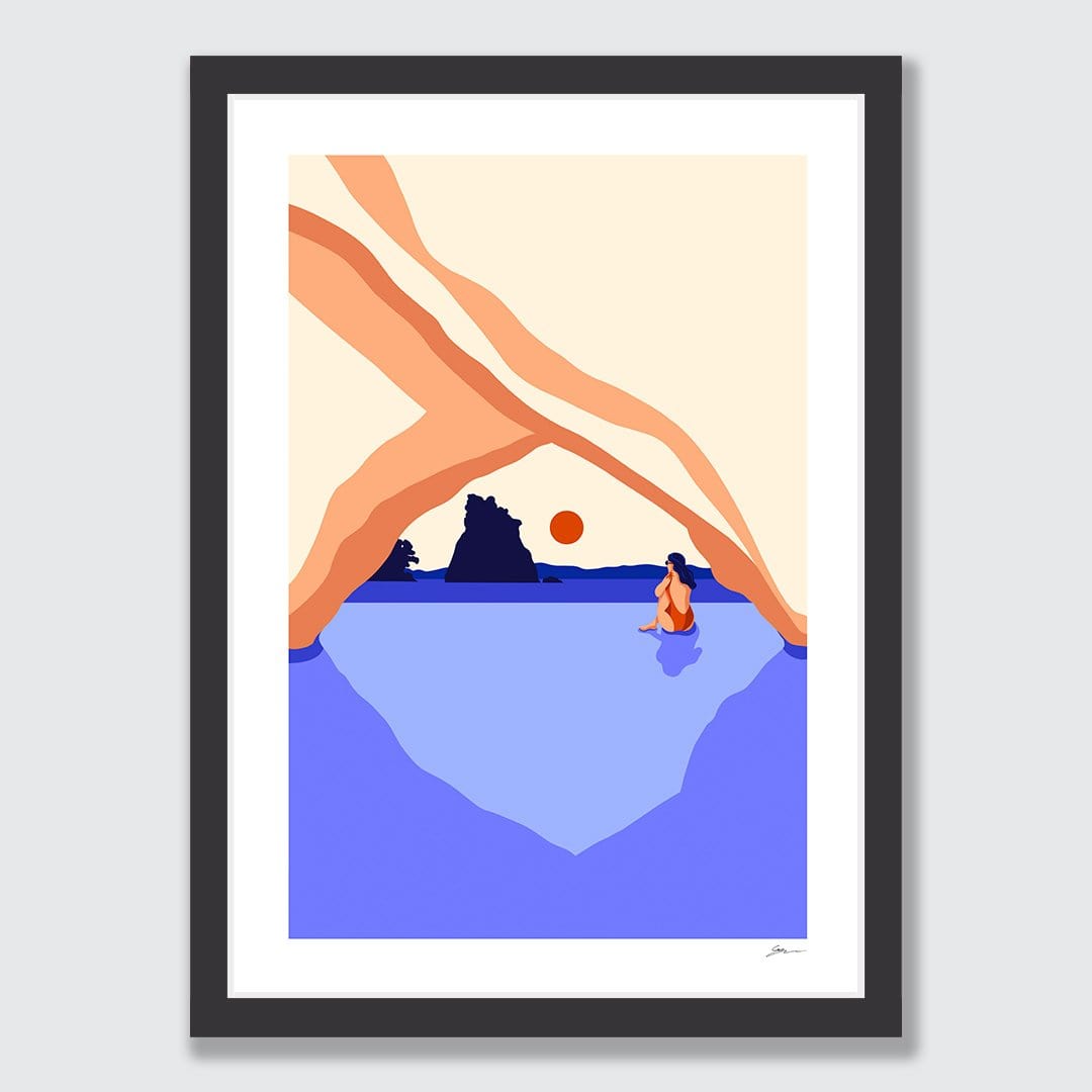 Cold Swim Cathedral Cove Art Print by Grace Popplewell
