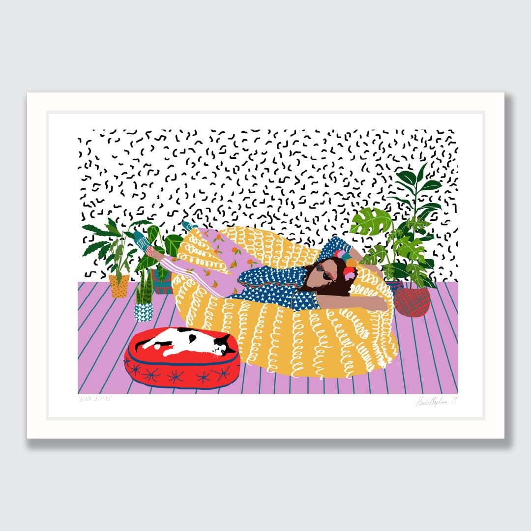 Girl and Cat Art Print by Harriet Popham