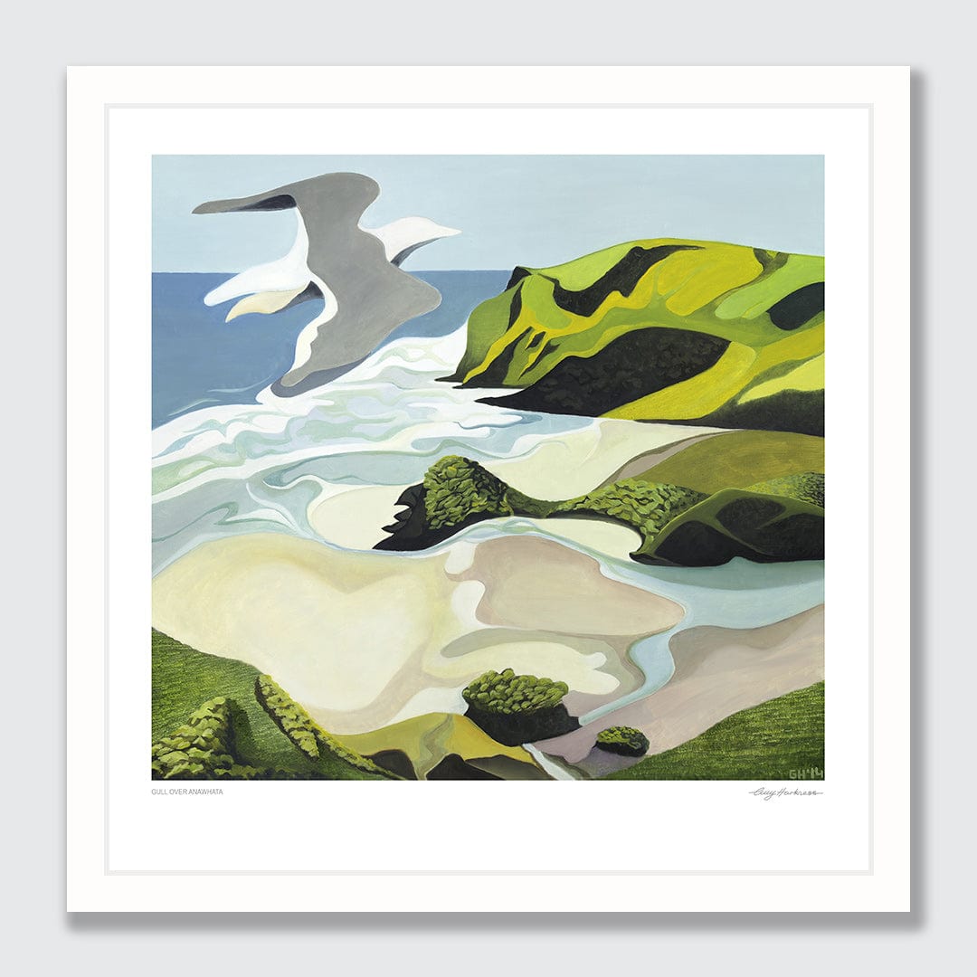 Gull Over Anawhata Art Print by Guy Harkness