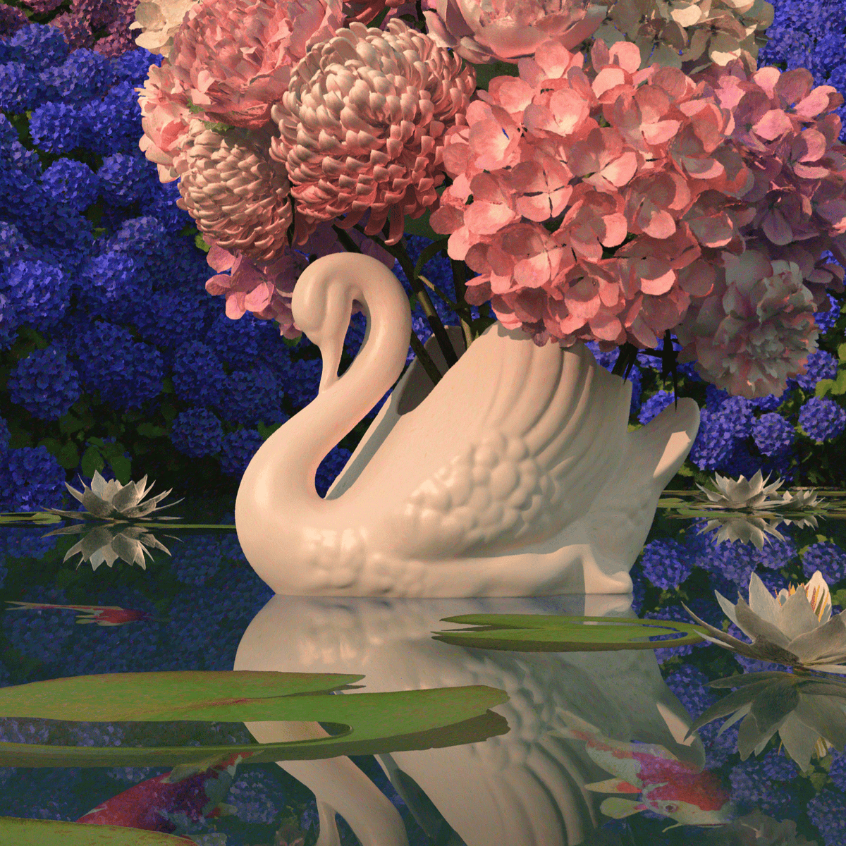 Hydrangea Pond Limited Edition Canvas Print by Simon Stockley