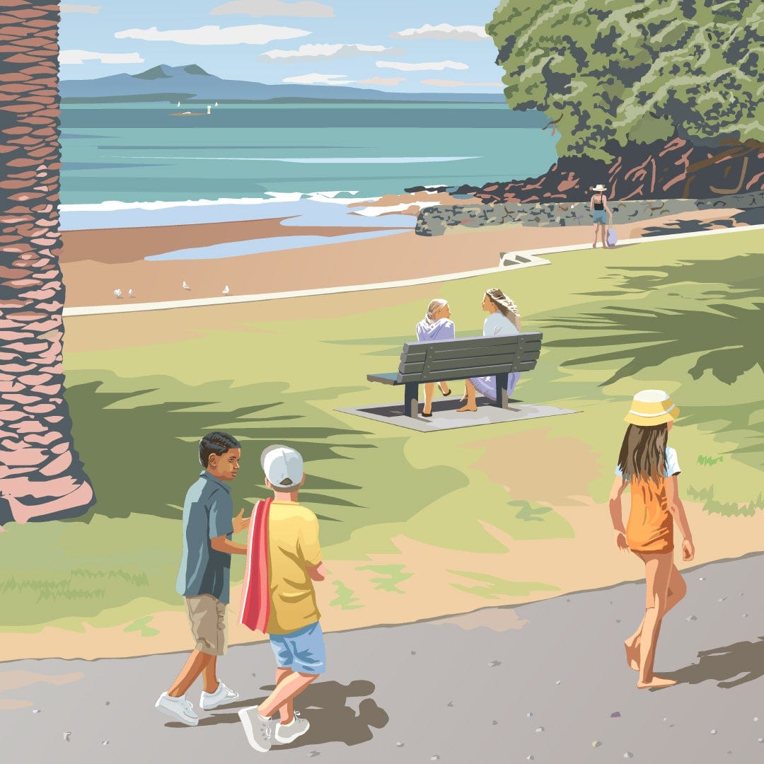 Waiake Beach Torbay Auckland Art Print by Contour Creative Studio