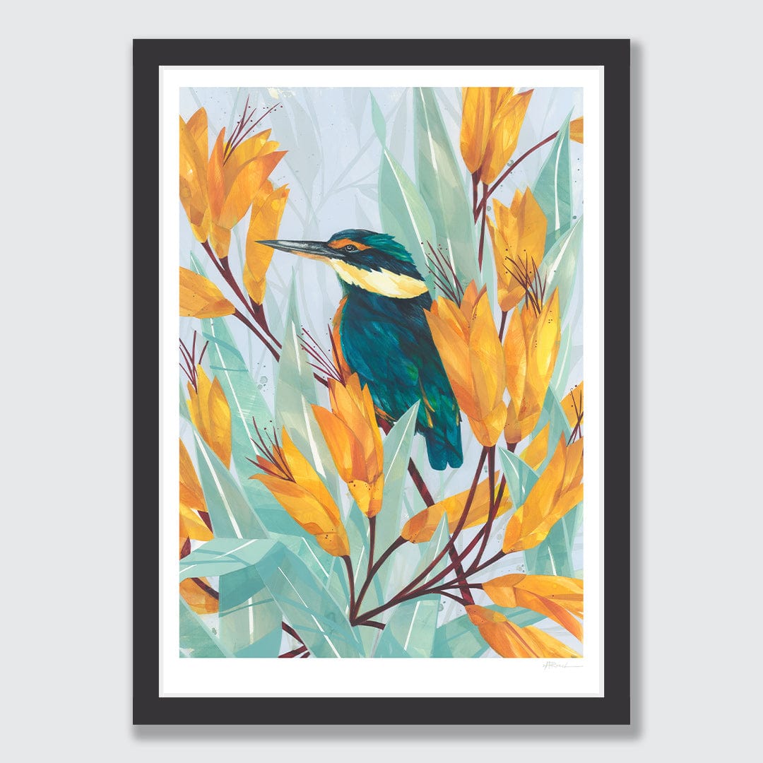Kotare in Harakeke Art Print by Holly Roach