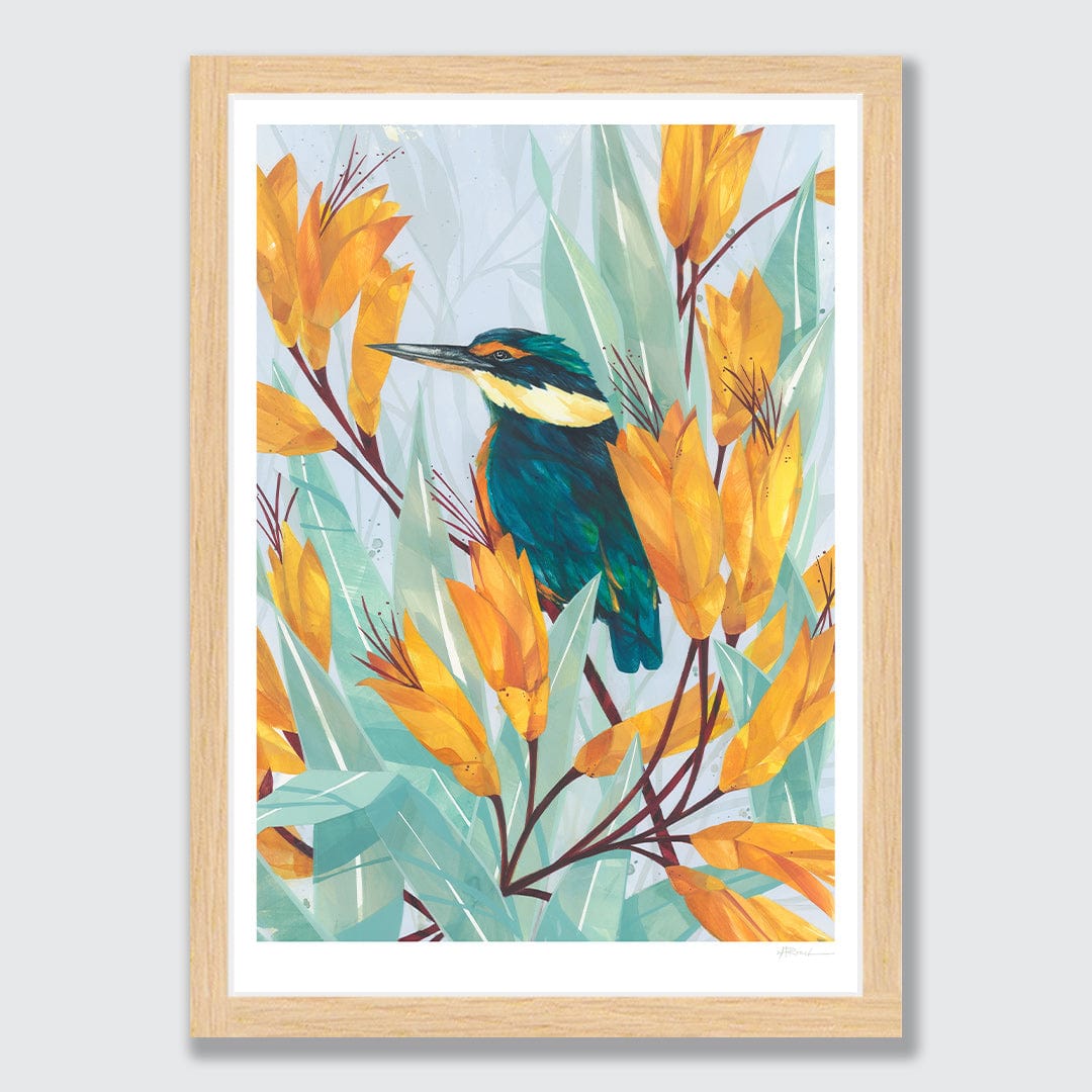 Kotare in Harakeke Art Print by Holly Roach