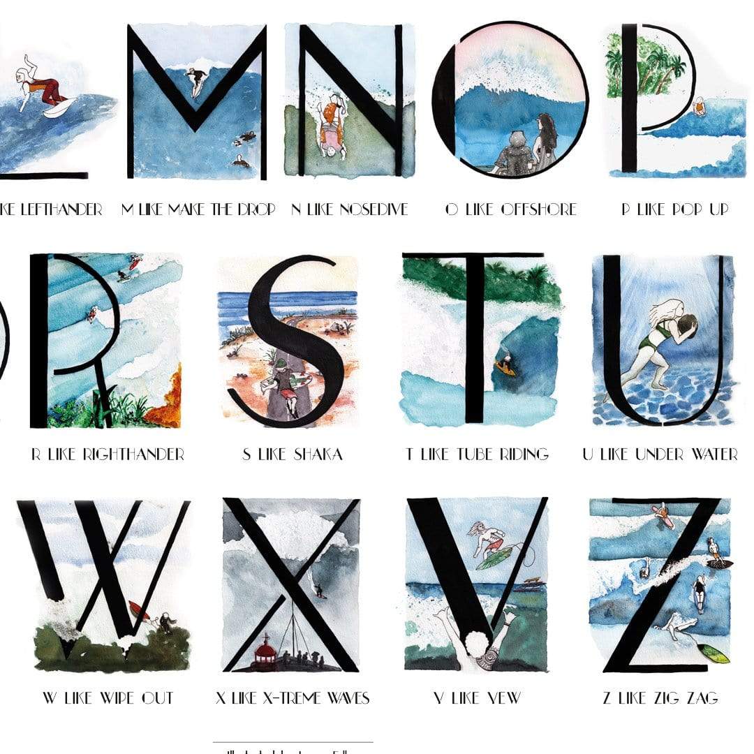 The Surfing Alphabet Art Print by Laura Feller