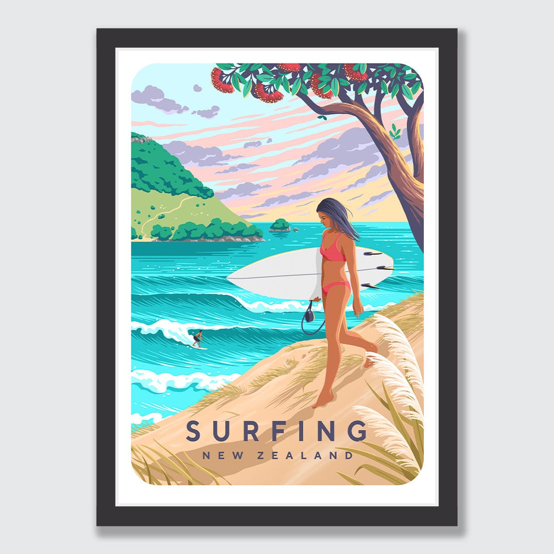 Surfing New Zealand Art Print by Julia Murray