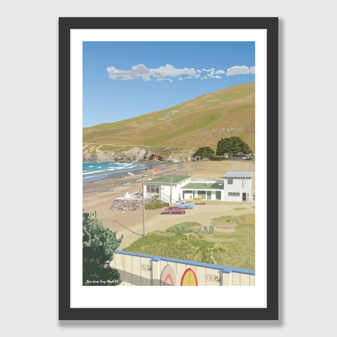 Surfing Taylors Mistake Beach Art Print by Rosie Louise & Terry Moyle