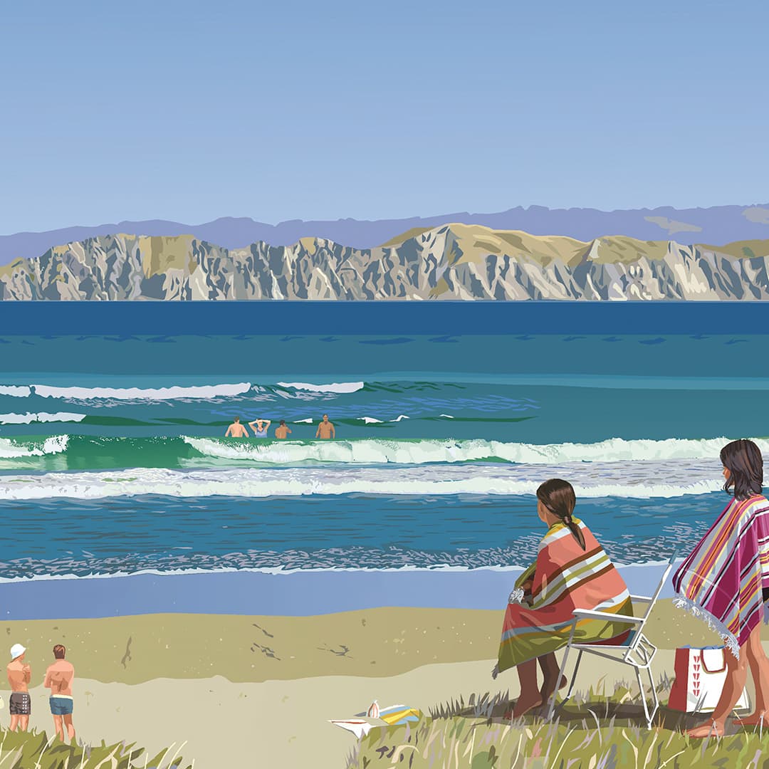 Waikanae Beach Bathers Art Print by Rosie Louise & Terry Moyle