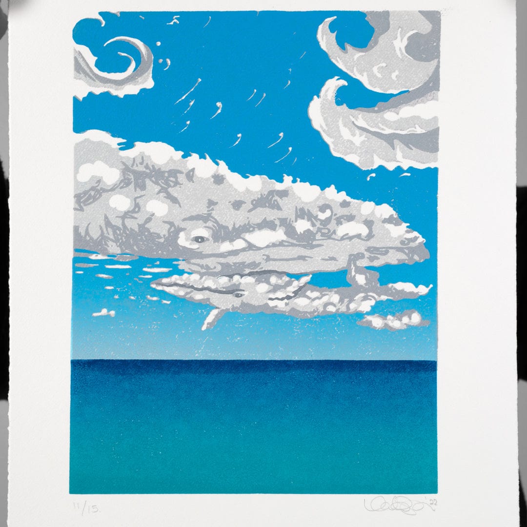 Wispy Whales Linocut Reduction Print by Kate Steiner