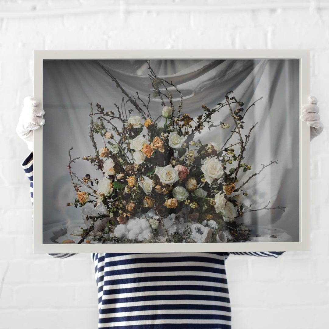 Bespoke Framed Limited Edition Quartz and Garden Roses Art Print by Artist Georgie Malyon