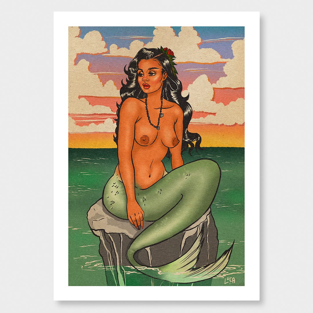 Aulola 'The Dawn' Mermaid Art Print by Luca Tu'avao Walton