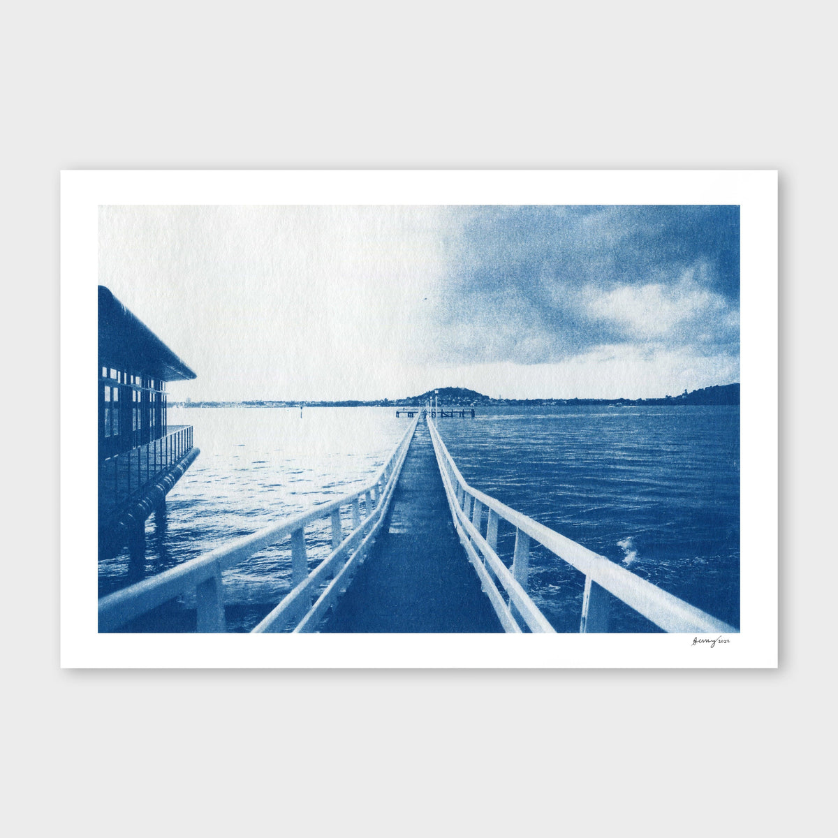 Bespoke Framed A4 Okahu Bay Cyanotype by Sophia Jenny