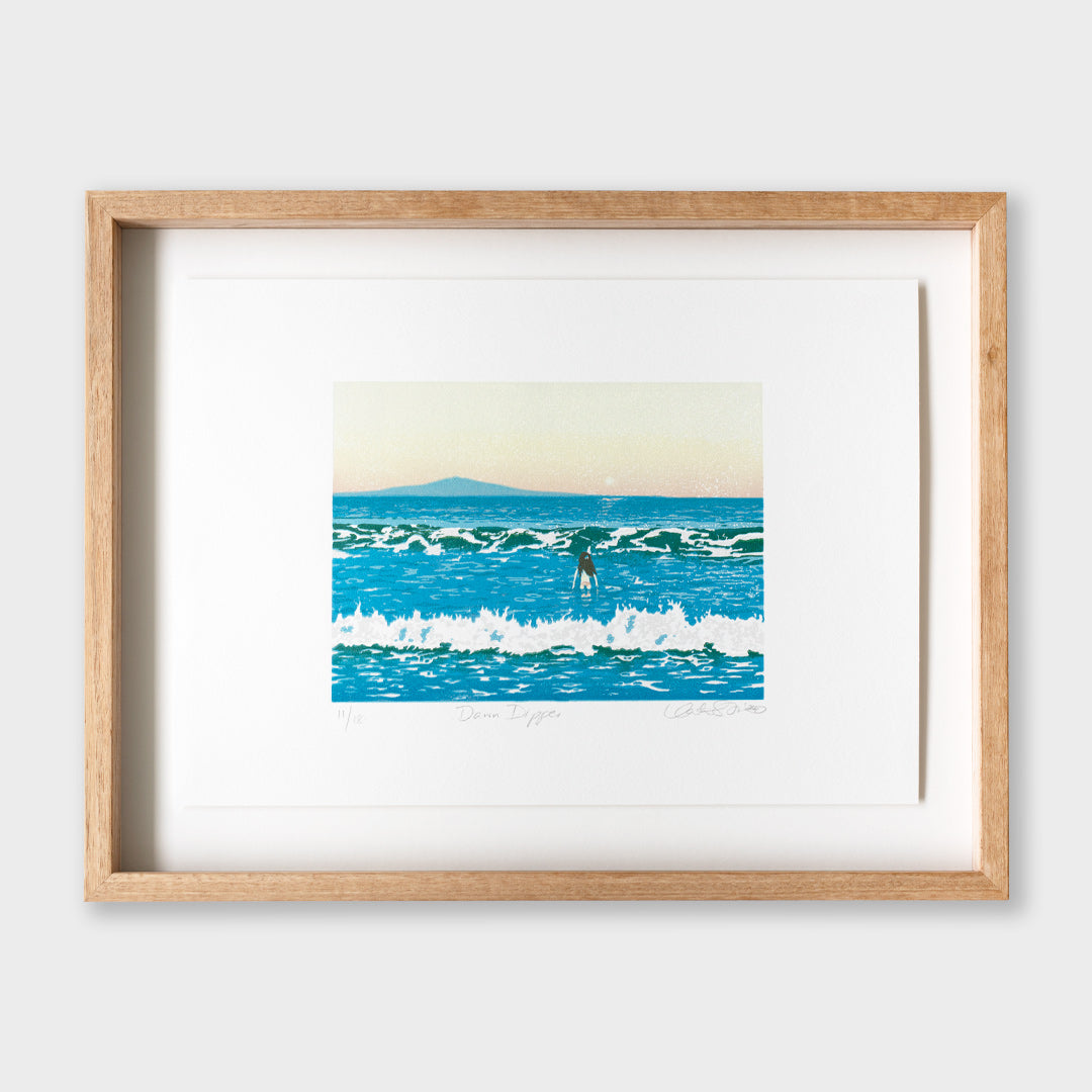 Bespoke Framed Dawn Dipper Linocut Reduction Print by Kate Steiner