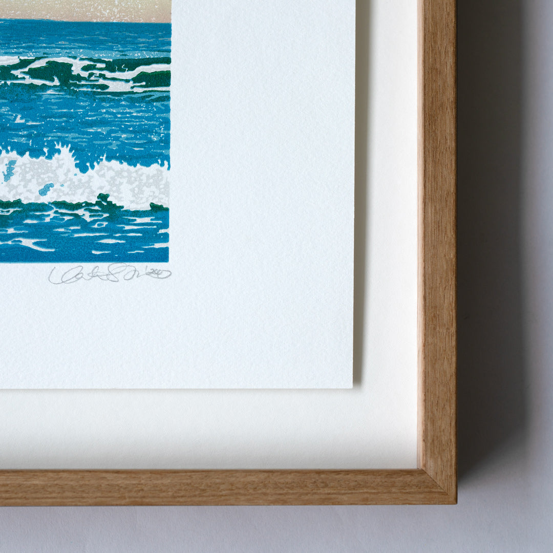 Bespoke Framed Dawn Dipper Linocut Reduction Print by Kate Steiner