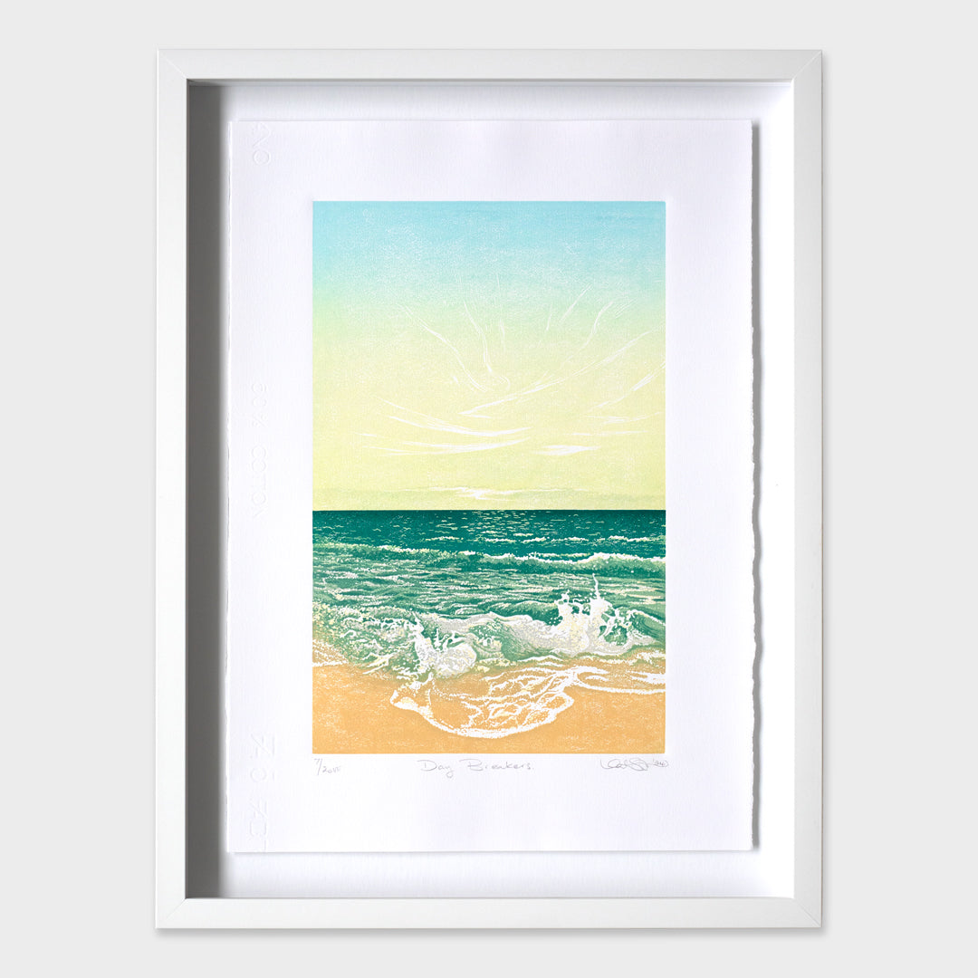 Bespoke Framed Day Breakers Linocut Reduction Print by Kate Steiner