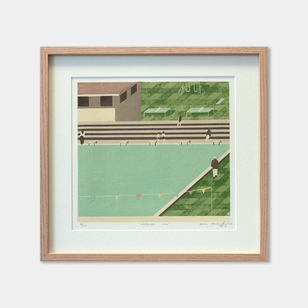Bespoke Framed Nostalgic Pool Limited Edition Woodblock Print by Angus Collis