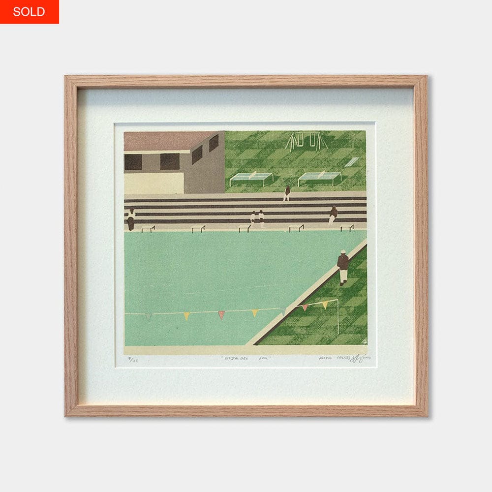 Bespoke Framed Nostalgic Pool Limited Edition Woodblock Print by Angus Collis