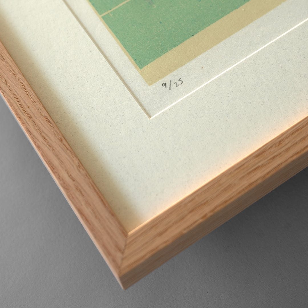 Bespoke Framed Nostalgic Pool Limited Edition Woodblock Print by Angus Collis corner