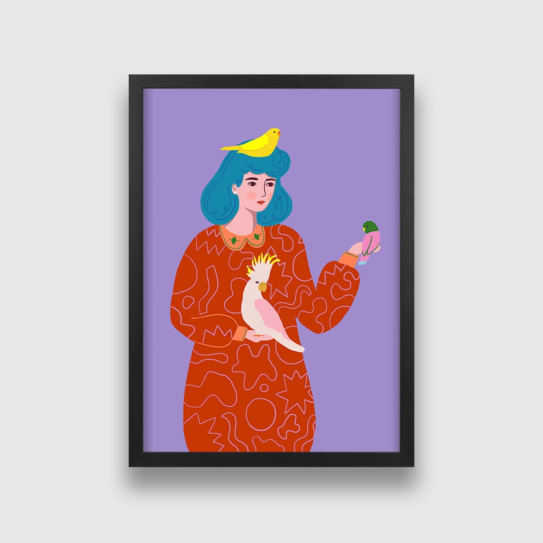 Birds and Girl Art Print by Crissie Rhoda