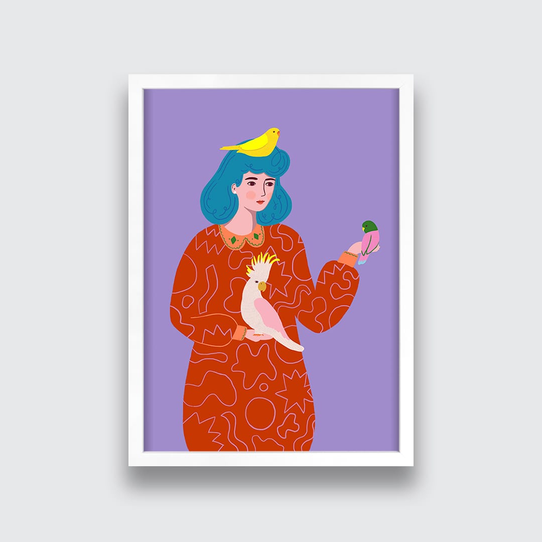 Birds and Girl Art Print by Crissie Rhoda