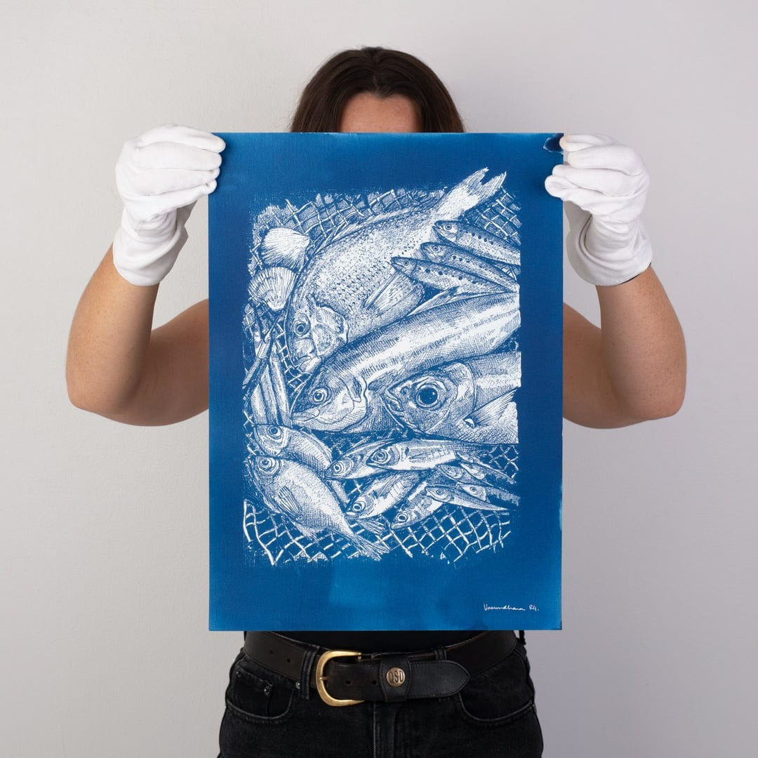 Catch of the Day Cyanotype Original Artwork by Vasundhara Singh