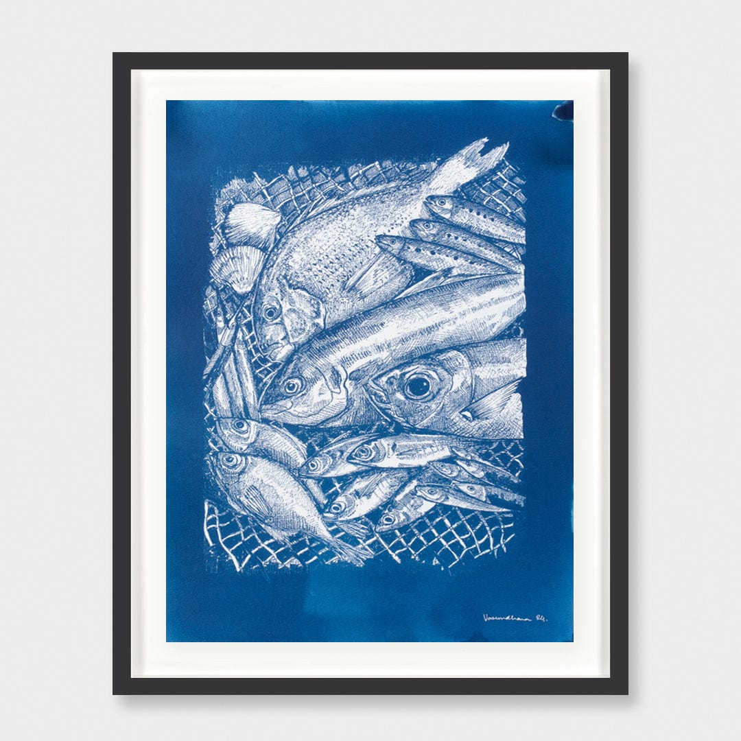 Catch of the Day Cyanotype Original Artwork by Vasundhara Singh
