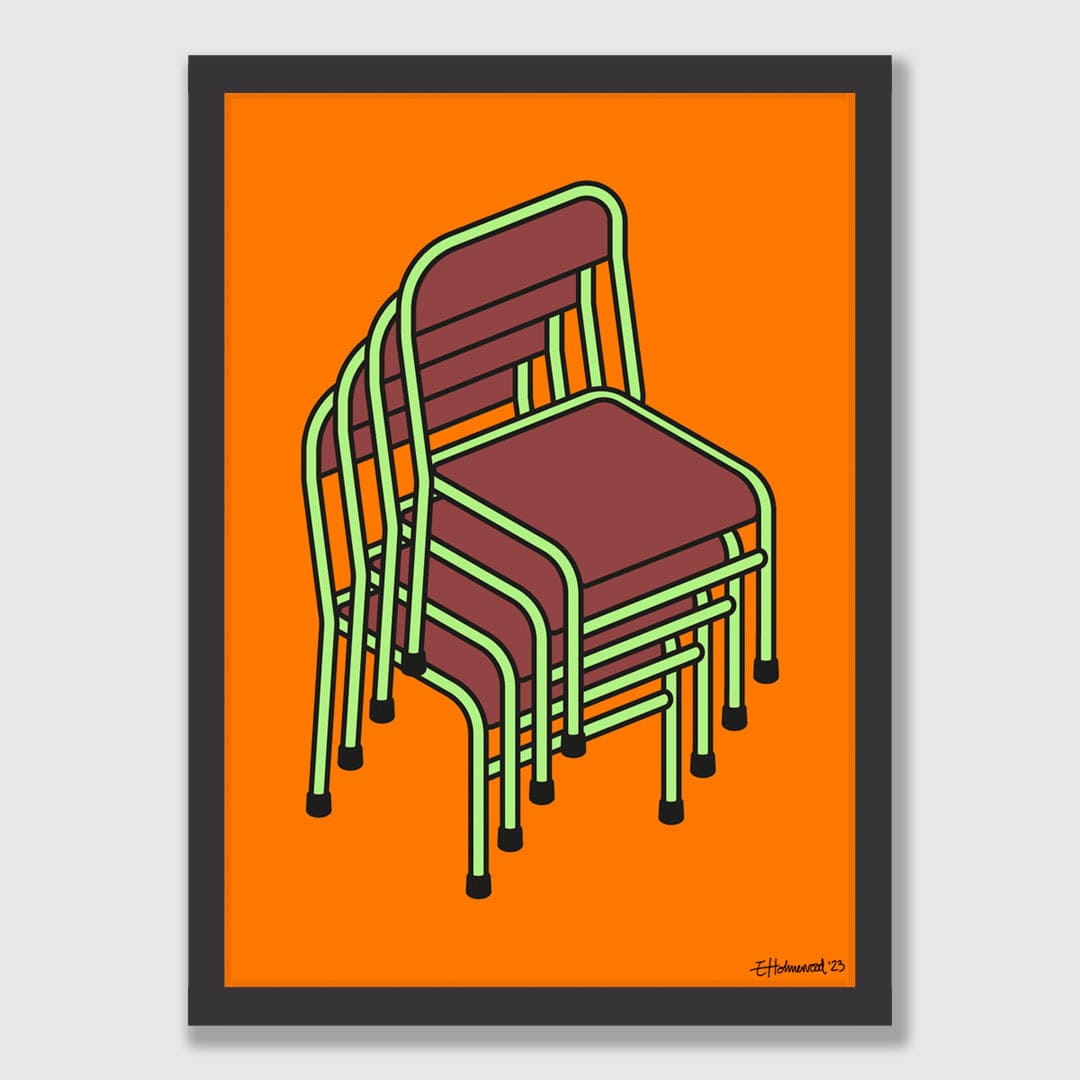 Chairs Up Art Print by Emile Holmewood