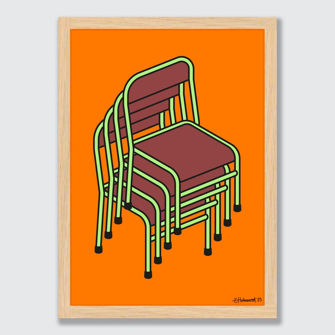 Chairs Up Art Print by Emile Holmewood