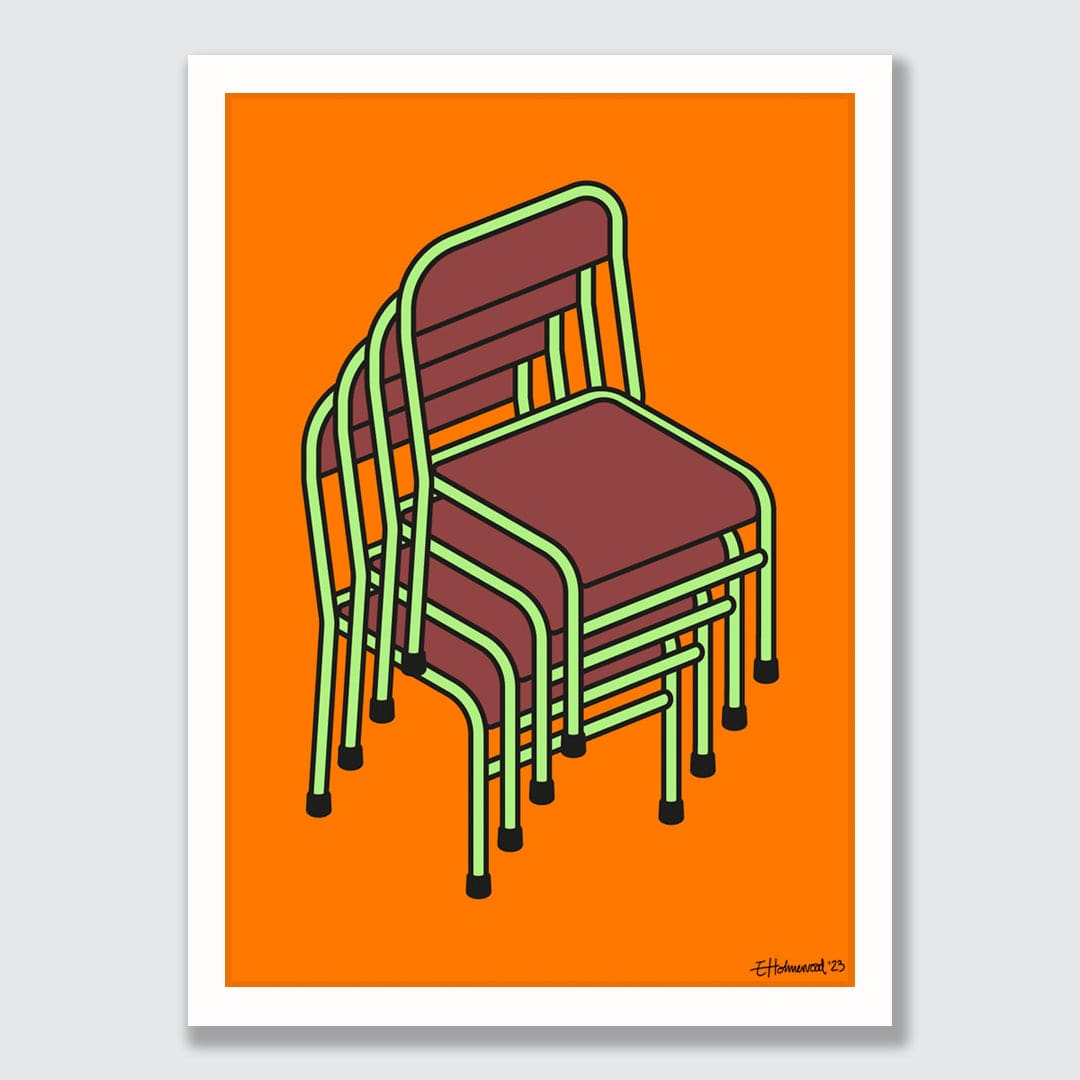 Chairs Up Art Print by Emile Holmewood