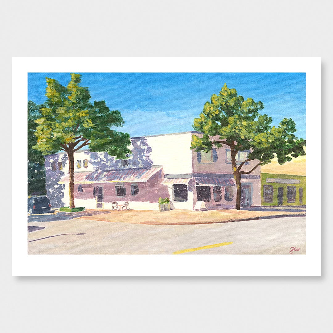 Cafe on the Corner Art Print by Grace Wilkinson