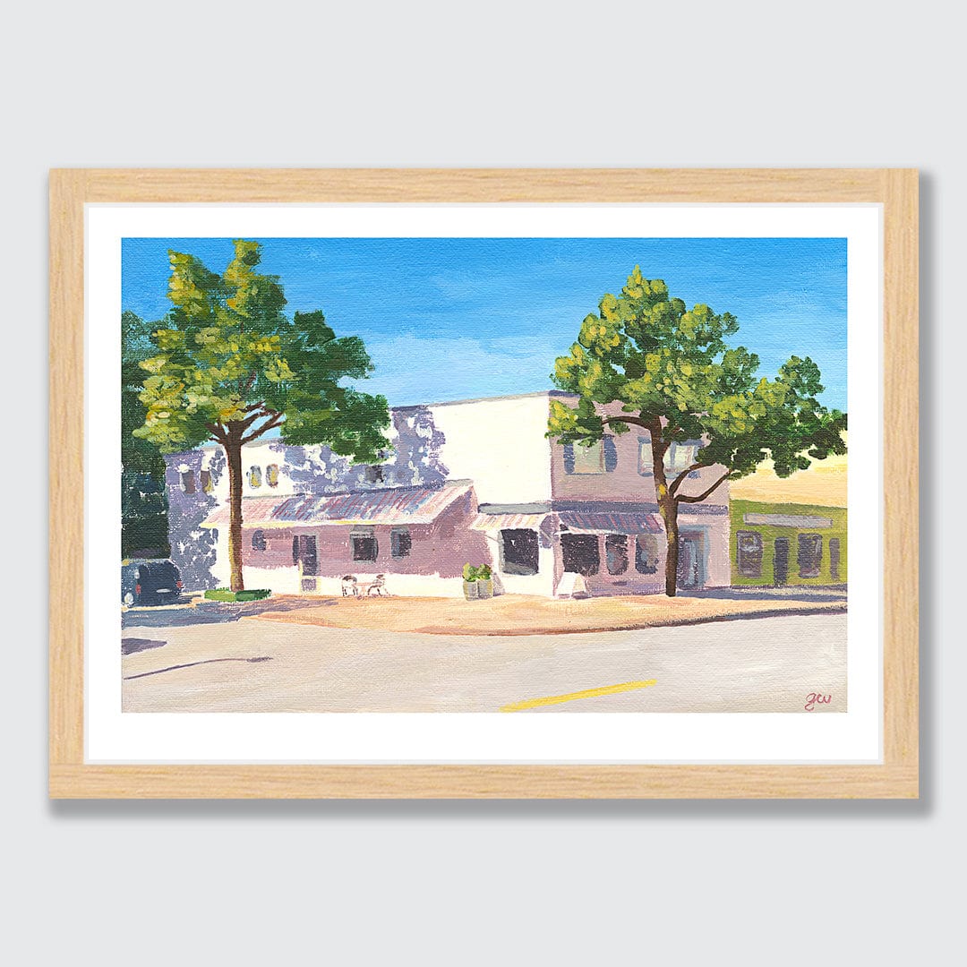 Cafe on the Corner Art Print by Grace Wilkinson