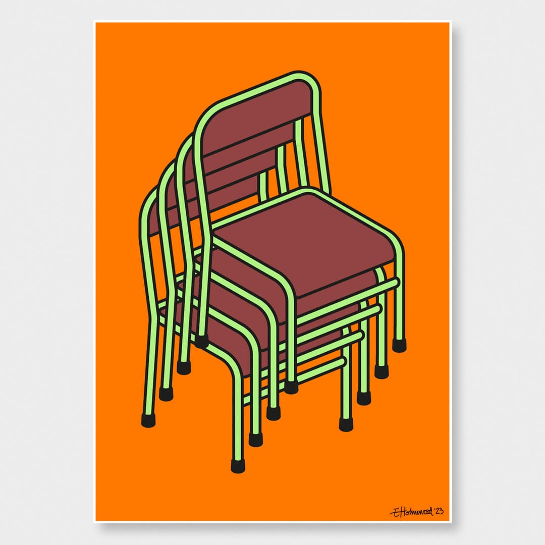 Chairs Up Art Print by Emile Holmewood