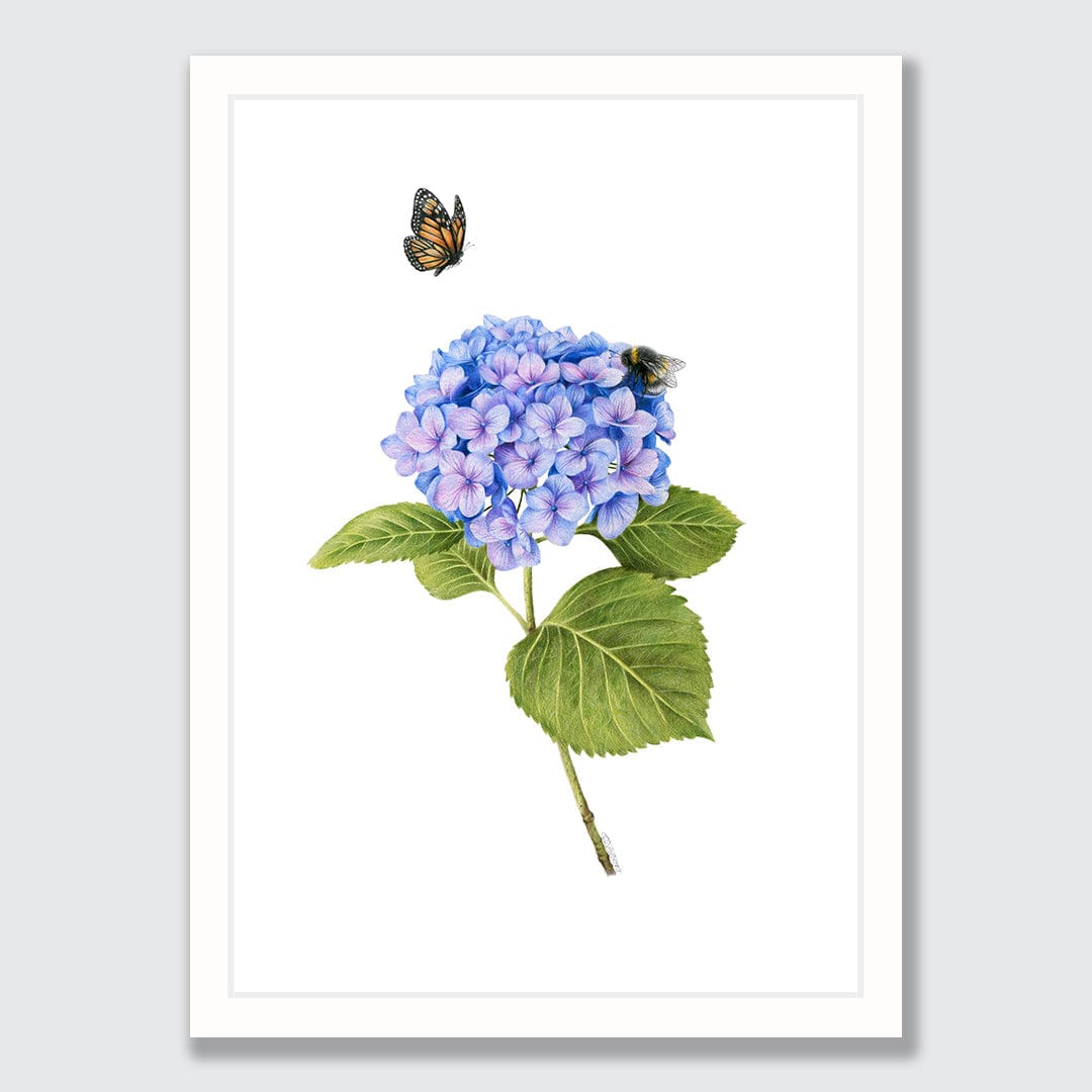 Hydrangea, Bee and Butterfly Art Print by Olivia Bezett