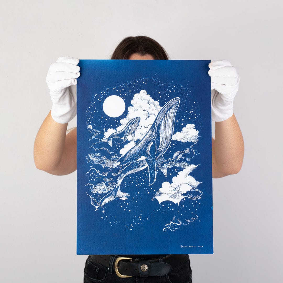 Dream Whales Cyanotype Original Artwork by Vasundhara Singh