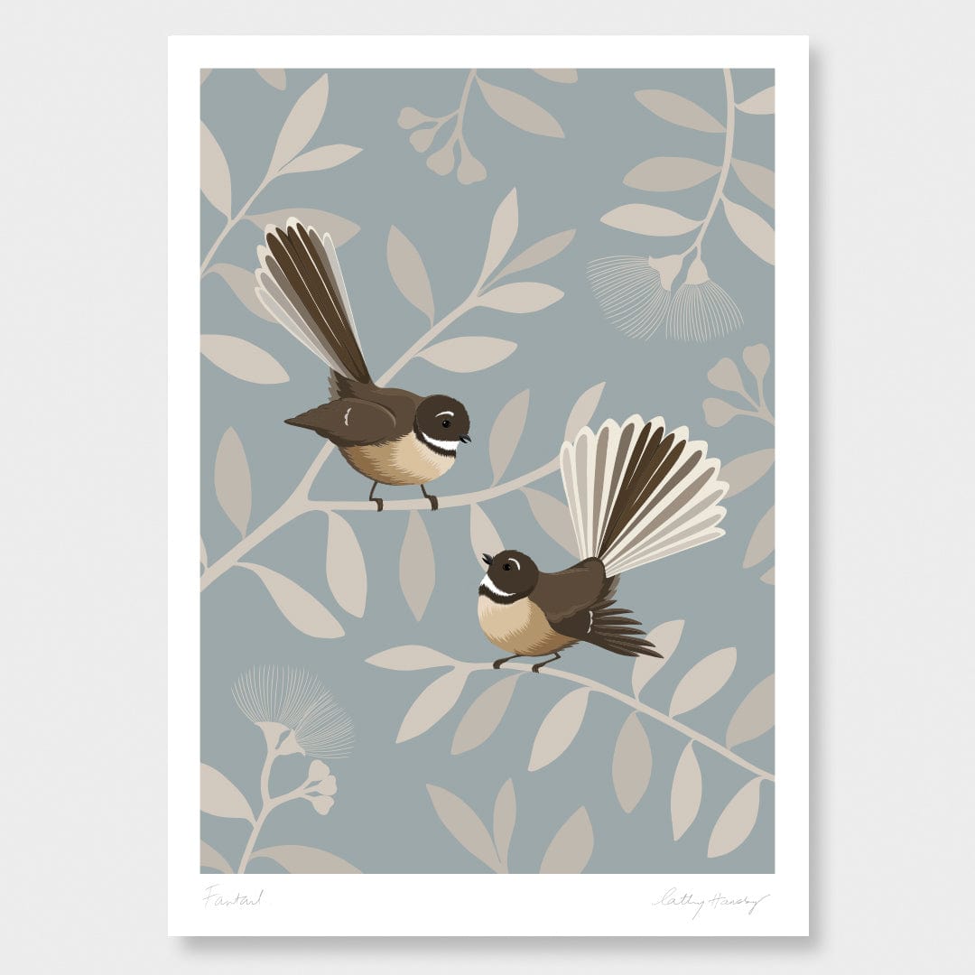 Fantail Pair - Piwakawaka Art Print by Cathy Hansby