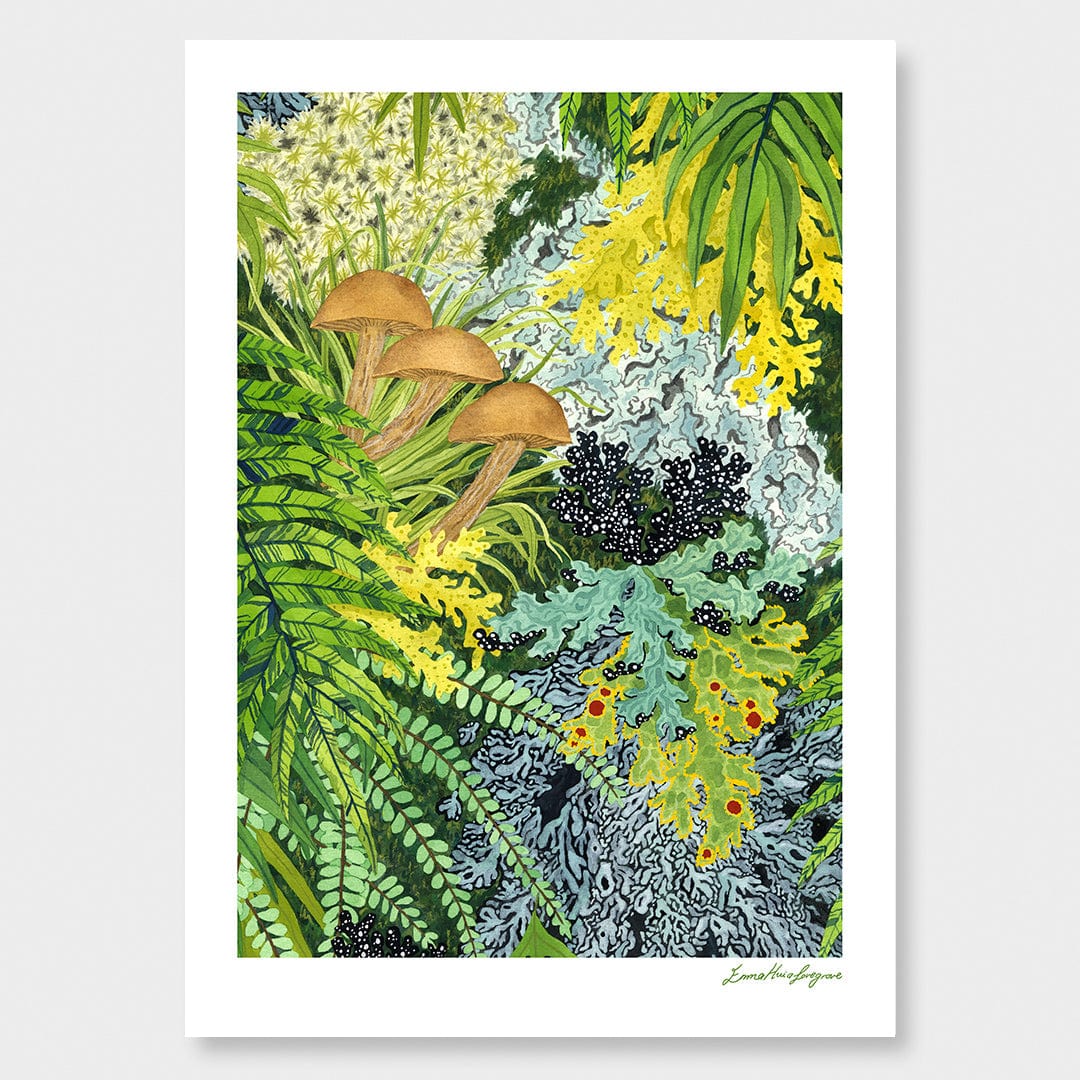 Fronds and Fungi Art Print by Emma Huia Lovegrove
