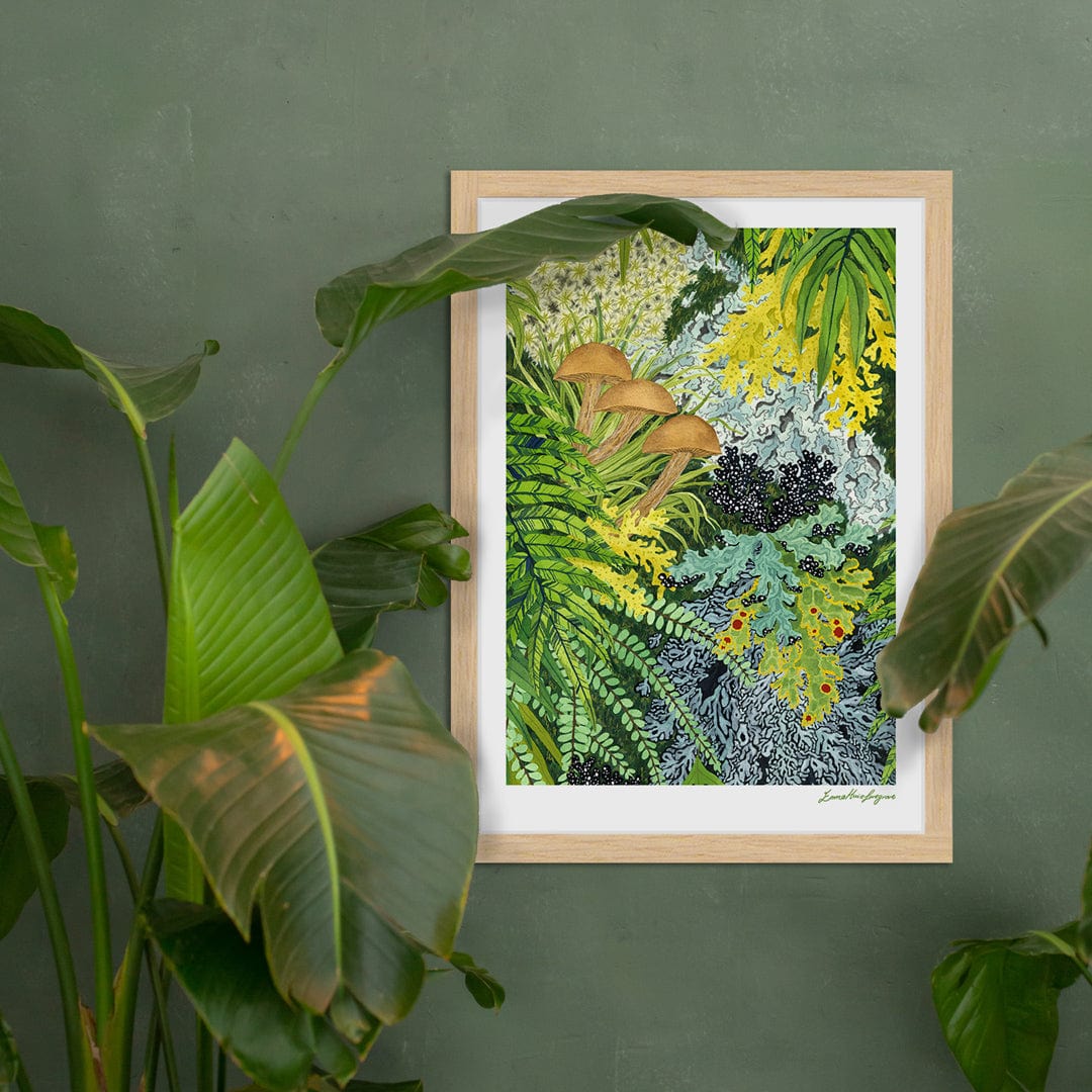 Fronds and Fungi Art Print by Emma Huia Lovegrove