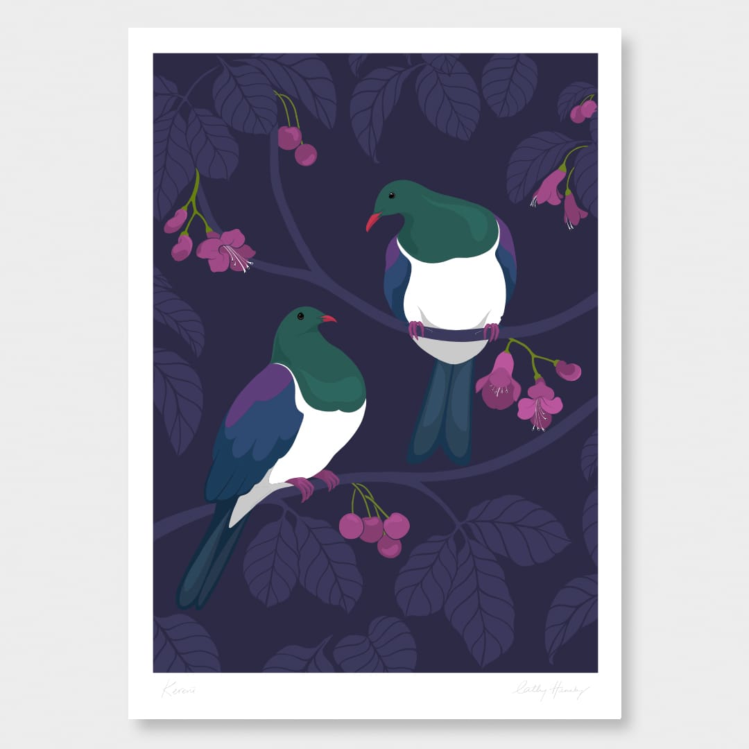 Kererū Pair Art Print by Cathy Hansby