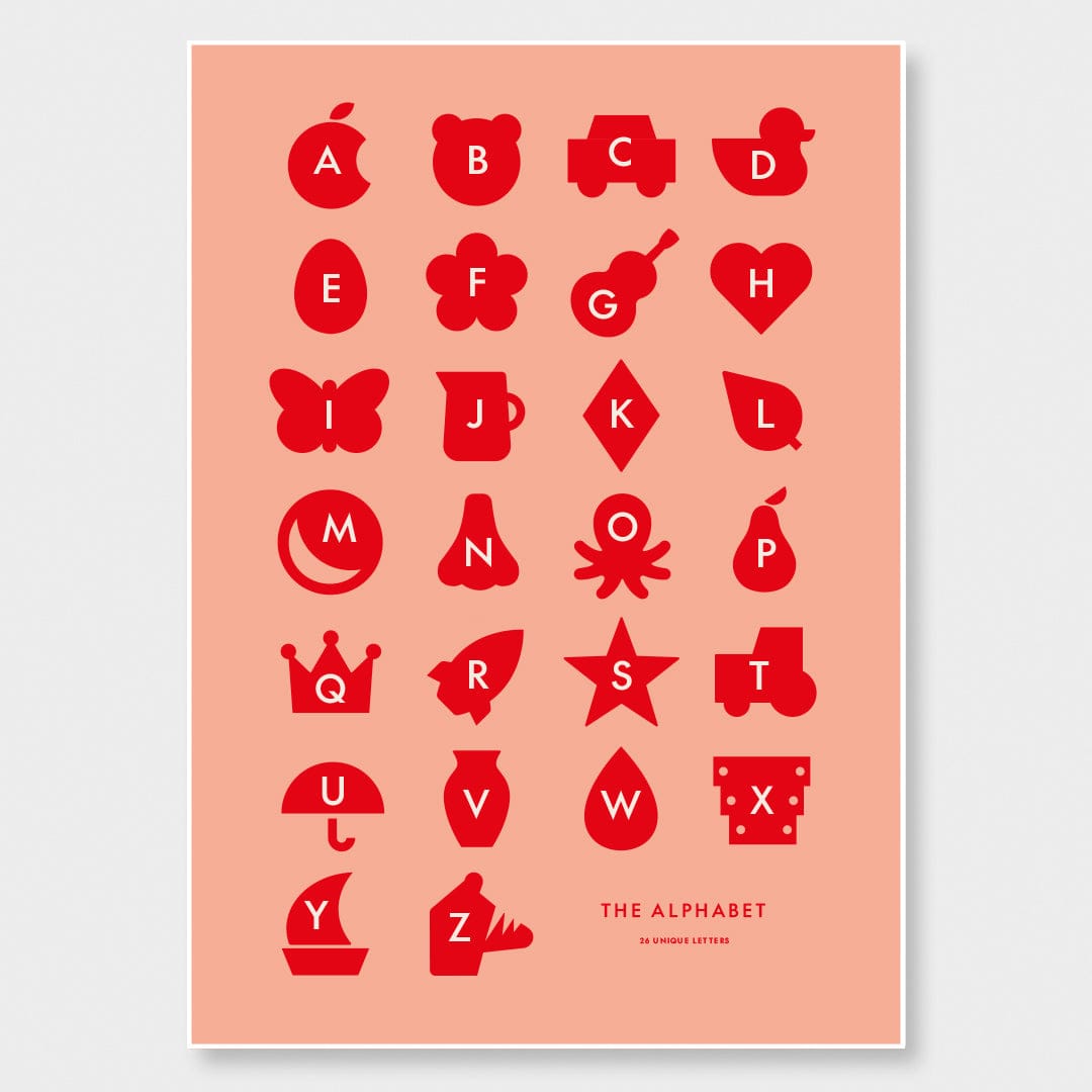 Kids Alphabet Red Art Print by Alice Murray