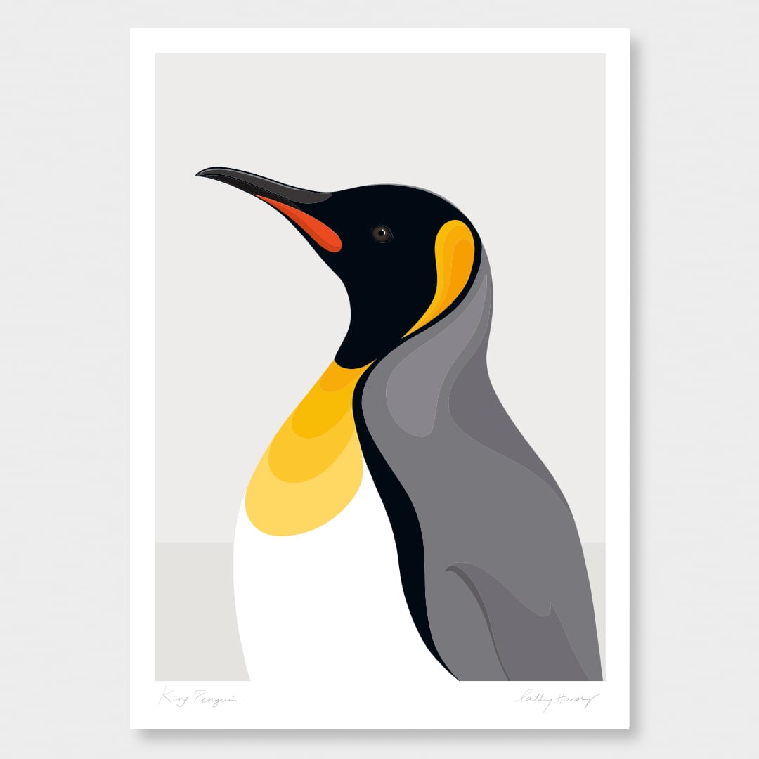 King Penguin Grey Art Print by Cathy Hansby