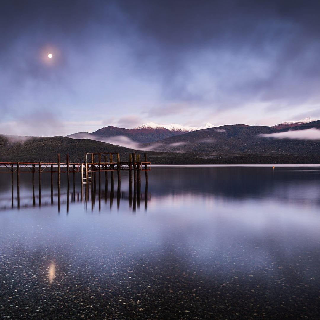 Moon over Lake Te Anau Photographic Print by Mike Mackinven