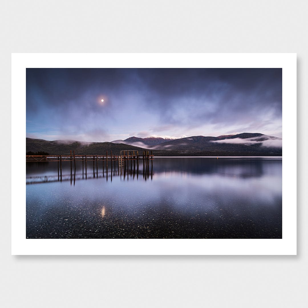 Moon over Lake Te Anau Photographic Print by Mike Mackinven