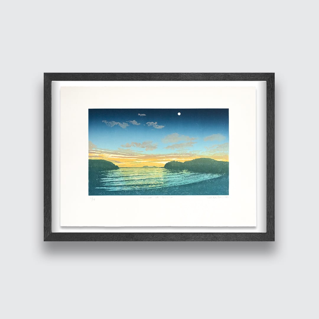 Moonset at Sunrise - Linocut Reduction Print